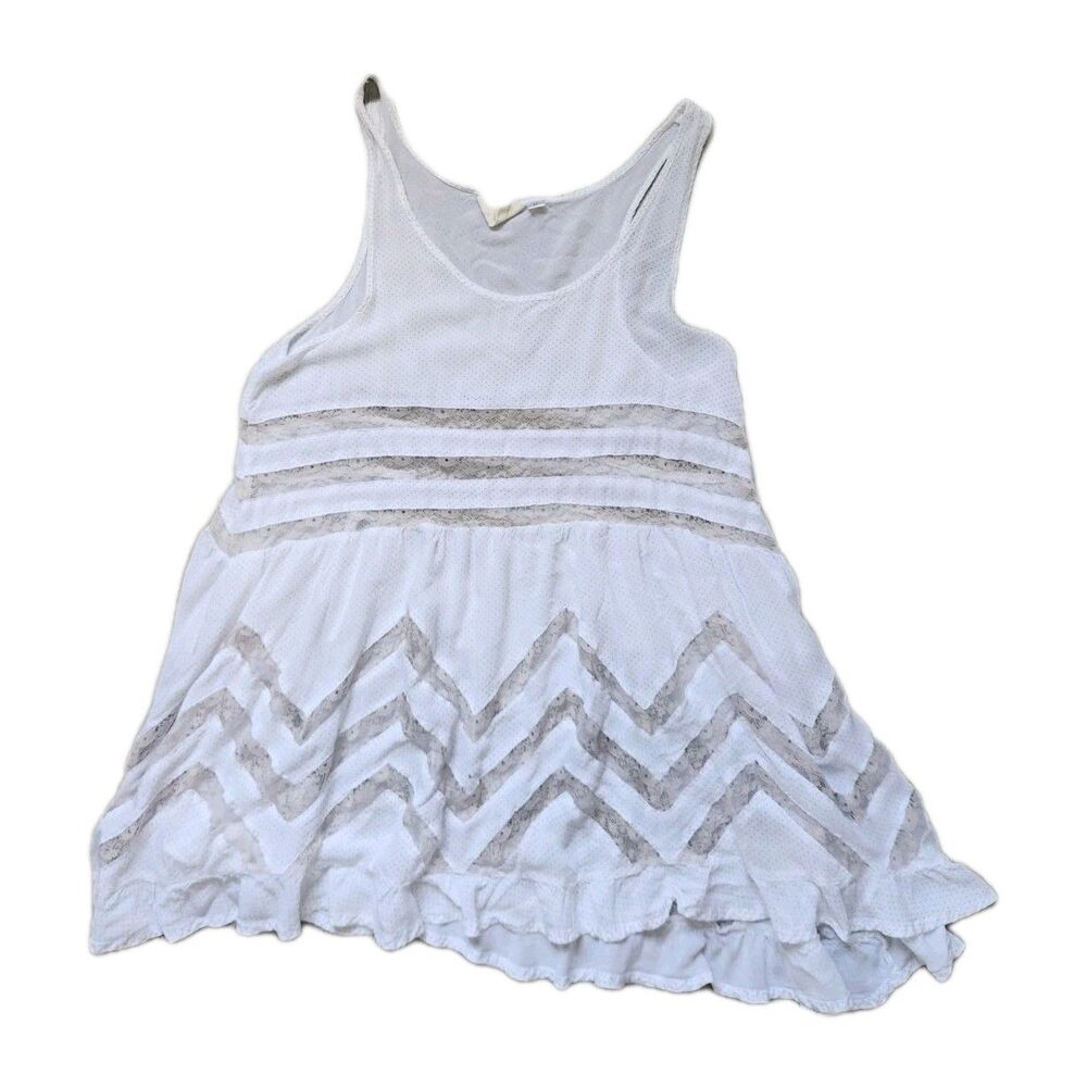 Winter Lennon White Lace Chevron Babydoll Tank Top Sz M Boho Sleeveless Tunic